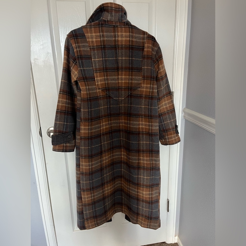 NWT 7 For All Mankind Brown Plaid Trench Coat - Picture 3 of 8
